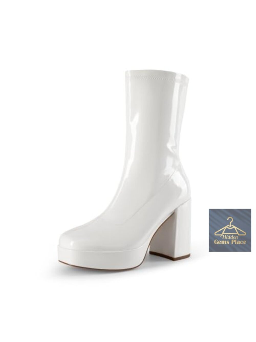 Faux Leather Mid Calf Gogo Platform Boots Chunky Heel Square Toe Y2K